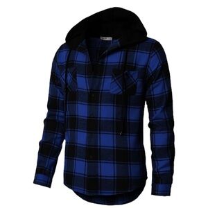 H2H Plaid Hoodie Shirt, Blue and Black, Size XL